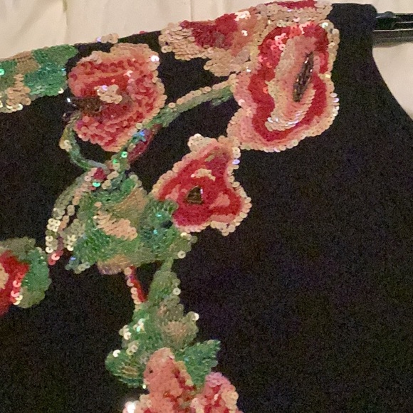 Cache Vintage Black Asymmetric Dress w/ One Flowing Sequin Sleeve - Picture 9 of 10